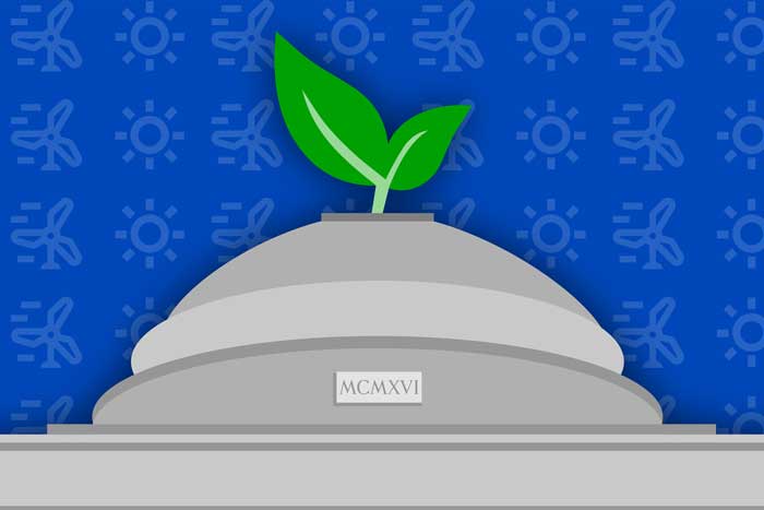 Illustration of a young plant emerging on top of the Great Dome